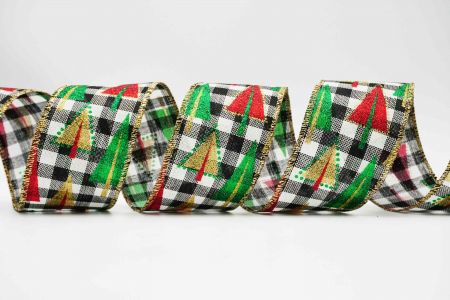 Christmas Trees Wired Ribbon_KF6634G-53_Plaid in black